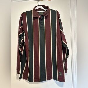 NWOT Vintage 90s Ferriche Vertical Striped Rugby Polo Long Sleeve Shirt.